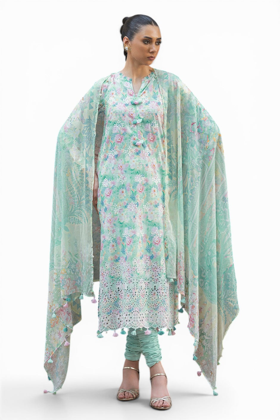 3 Piece Embroidered Printed Lawn Suit with Printed Chiffon Dupatta