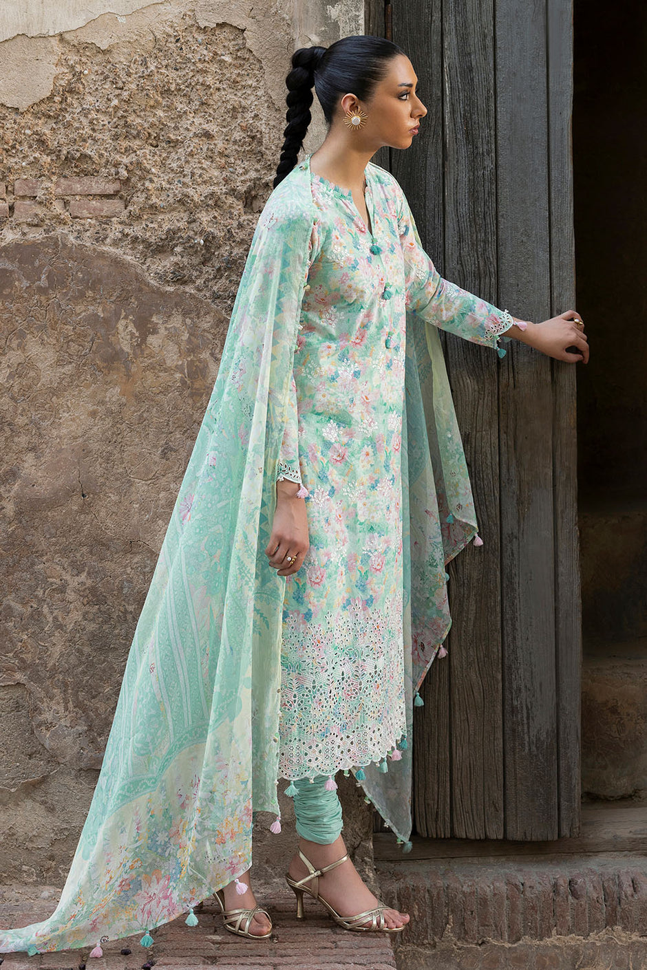3 Piece Embroidered Printed Lawn Suit with Printed Chiffon Dupatta