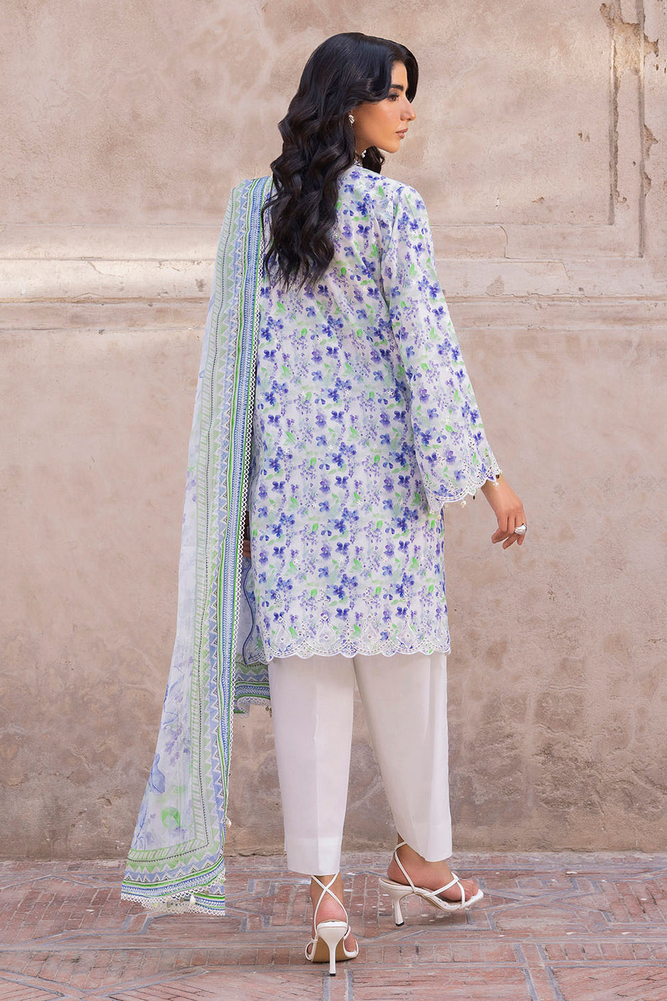 3 Piece Embroidered Printed Lawn Suit with Printed Chiffon Dupatta