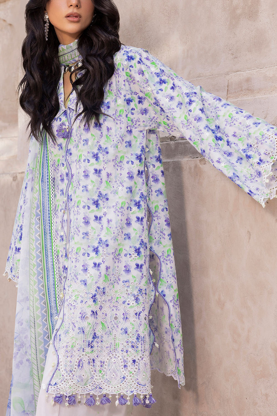 3 Piece Embroidered Printed Lawn Suit with Printed Chiffon Dupatta