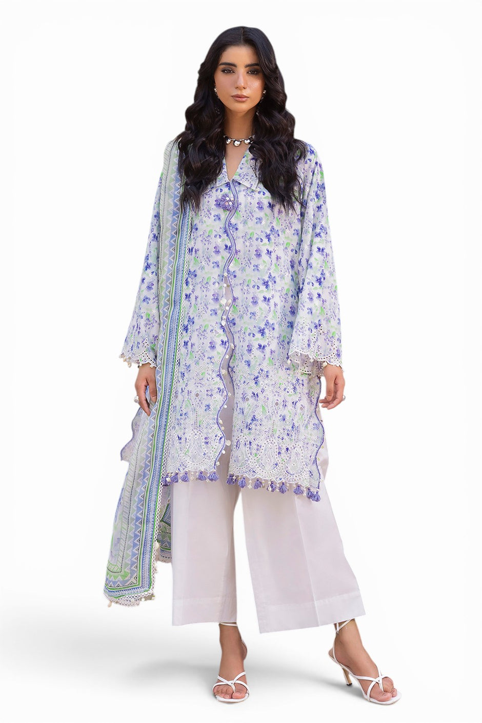 3 Piece Embroidered Printed Lawn Suit with Printed Chiffon Dupatta