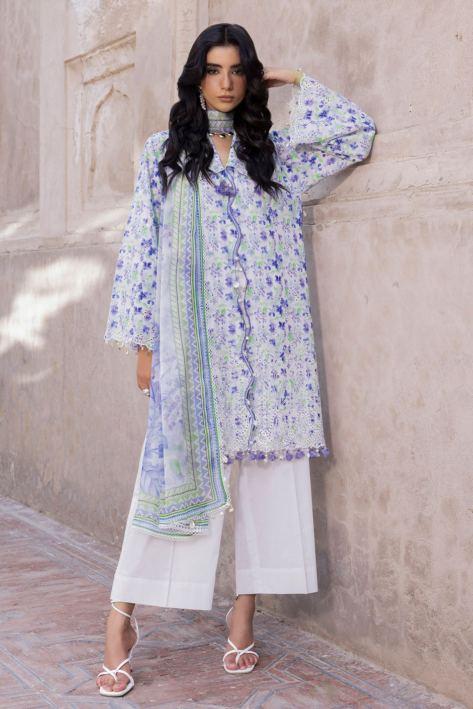 3 Piece Embroidered Printed Lawn Suit with Printed Chiffon Dupatta