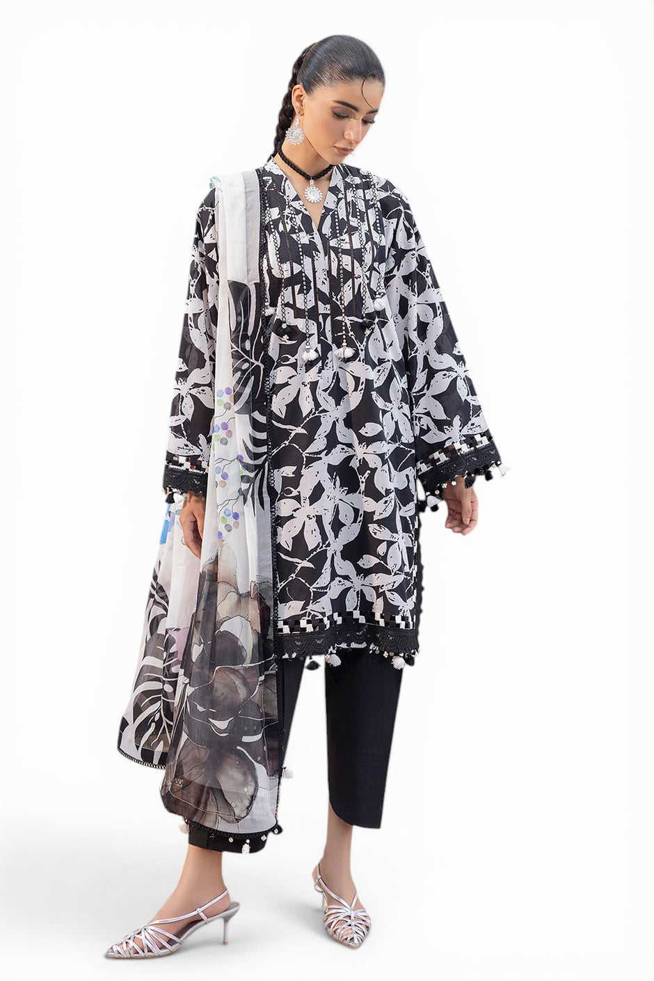 3 Piece Embroidered Printed Lawn Suit with Embroidered Printed Chiffon Dupatta