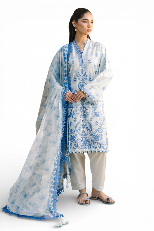 3 Piece Embroidered Printed Lawn Suit with Border and Printed Chiffon Dupatta PR-62007