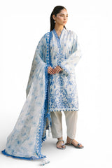 3 Piece Embroidered Printed Lawn Suit with Border and Printed Chiffon Dupatta PR-62007