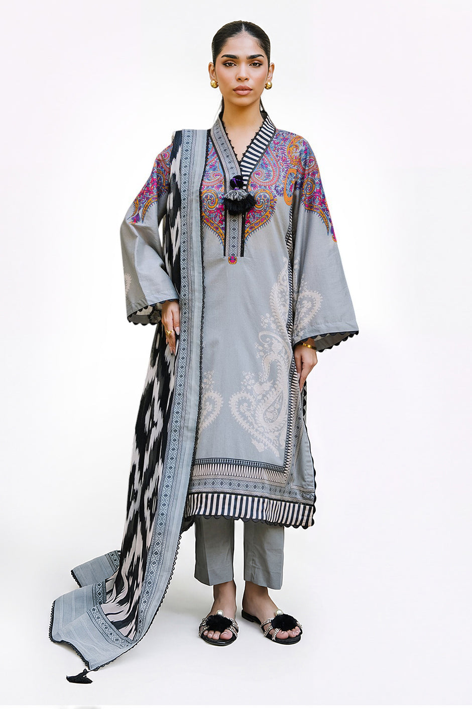 3 Piece Printed Lawn Suit with Printed Chiffon Dupatta