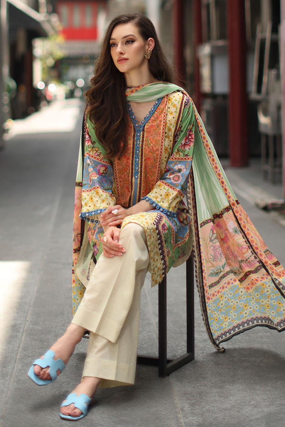 3 Piece Printed Lawn Suit with Printed Chiffon Dupatta