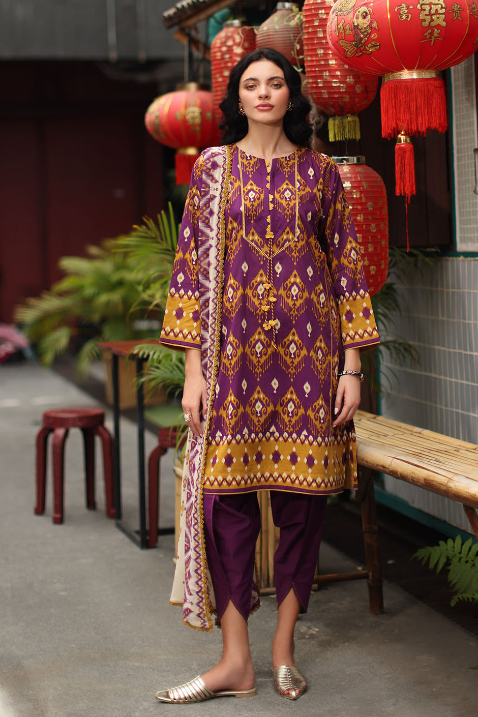 3 Piece Printed Lawn Suit with Printed Chiffon Dupatta