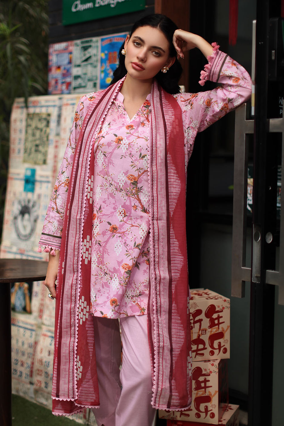3 Piece Printed Lawn Suit with Printed Chiffon Dupatta