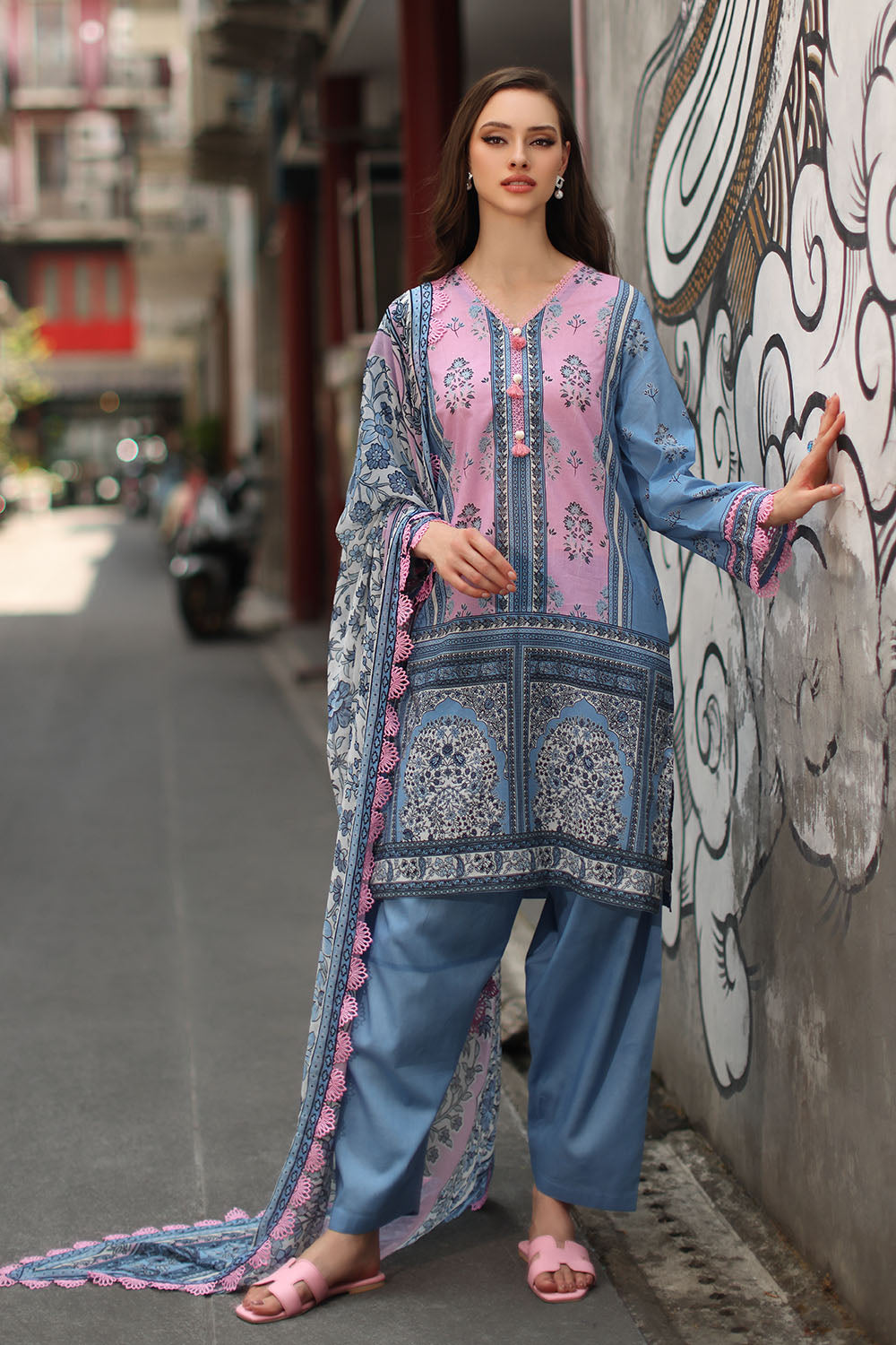 3 Piece Printed Lawn Suit with Printed Chiffon Dupatta