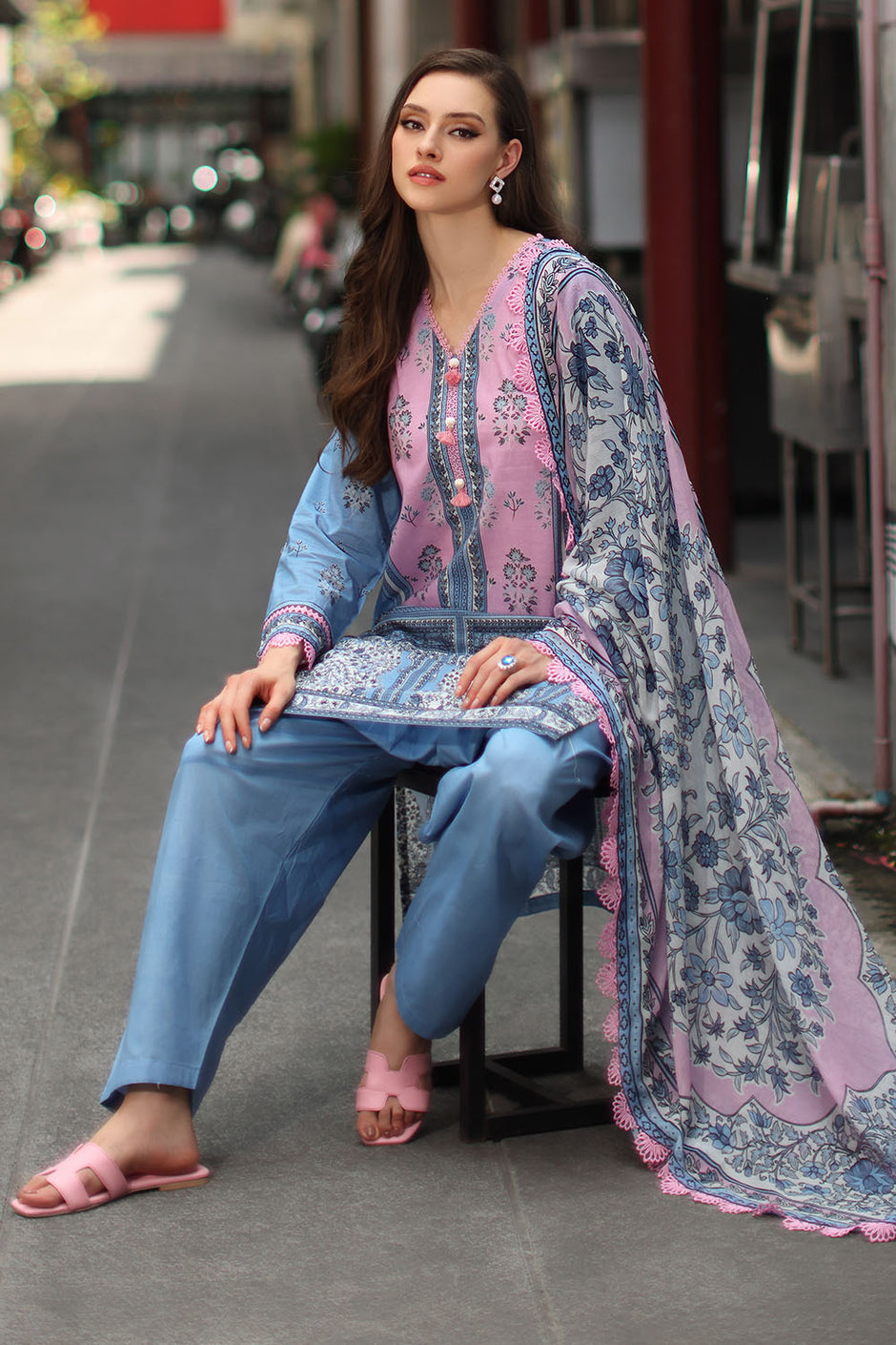 3 Piece Printed Lawn Suit with Printed Chiffon Dupatta
