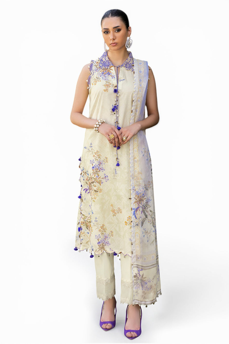 3 Piece Printed Lawn Suit with Printed Chiffon Dupatta and Embroidered Borders
