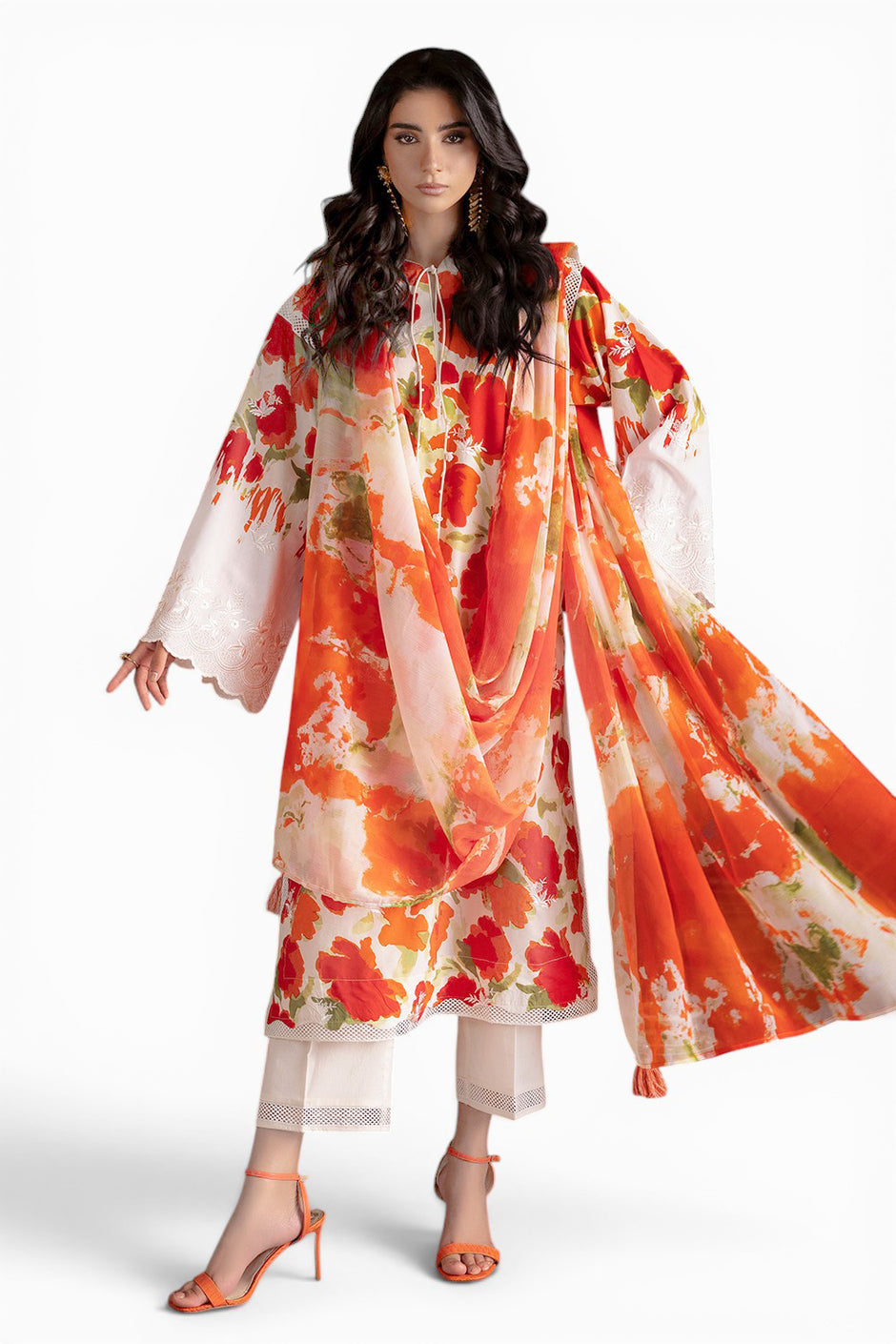 3 Piece Embroidered Printed Lawn Suit with Printed Chiffon Dupatta