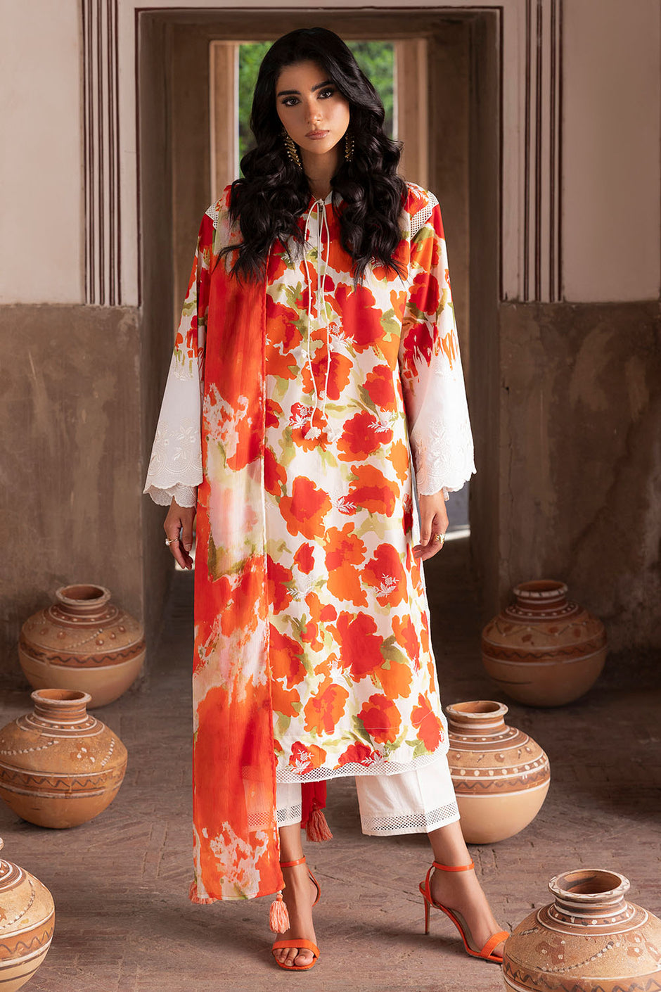 3 Piece Embroidered Printed Lawn Suit with Printed Chiffon Dupatta