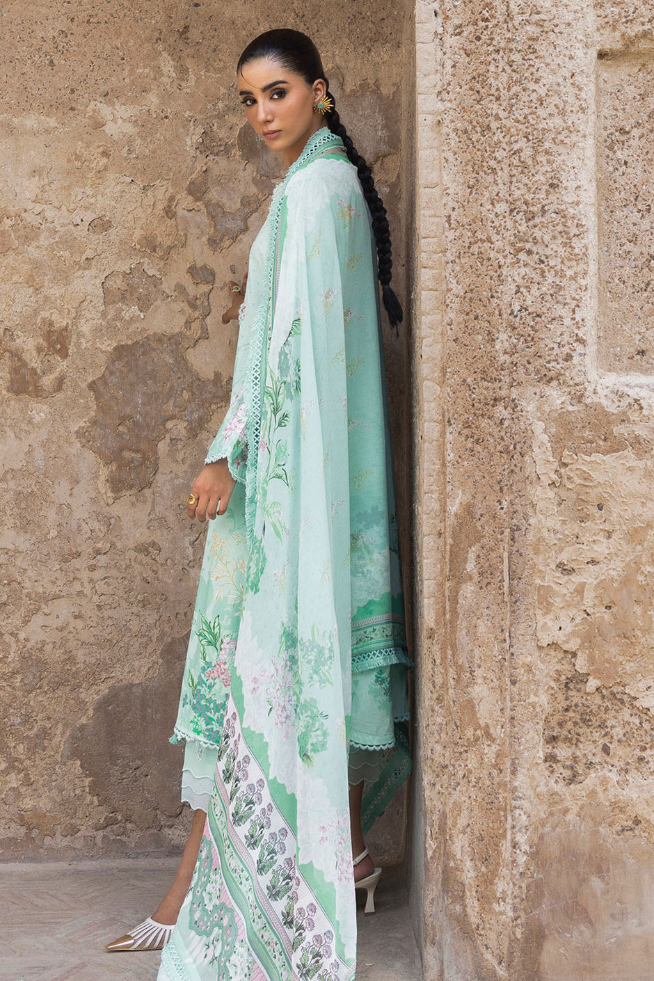 3 Piece Printed Lawn Suit with Printed Chiffon Dupatta and Embroidered Neckline