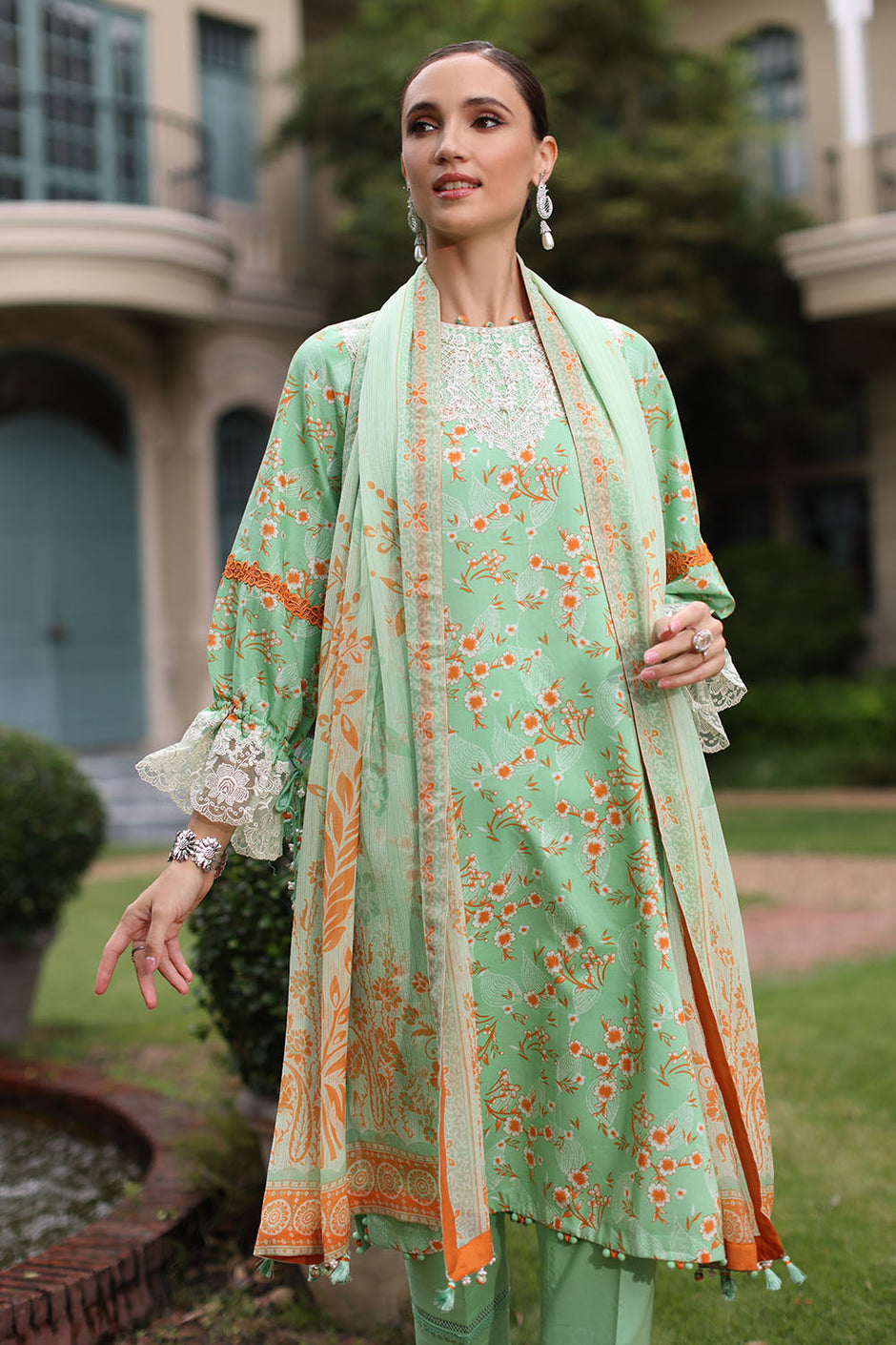 3 Piece Printed Lawn Suit with Chiffon Dupatta
