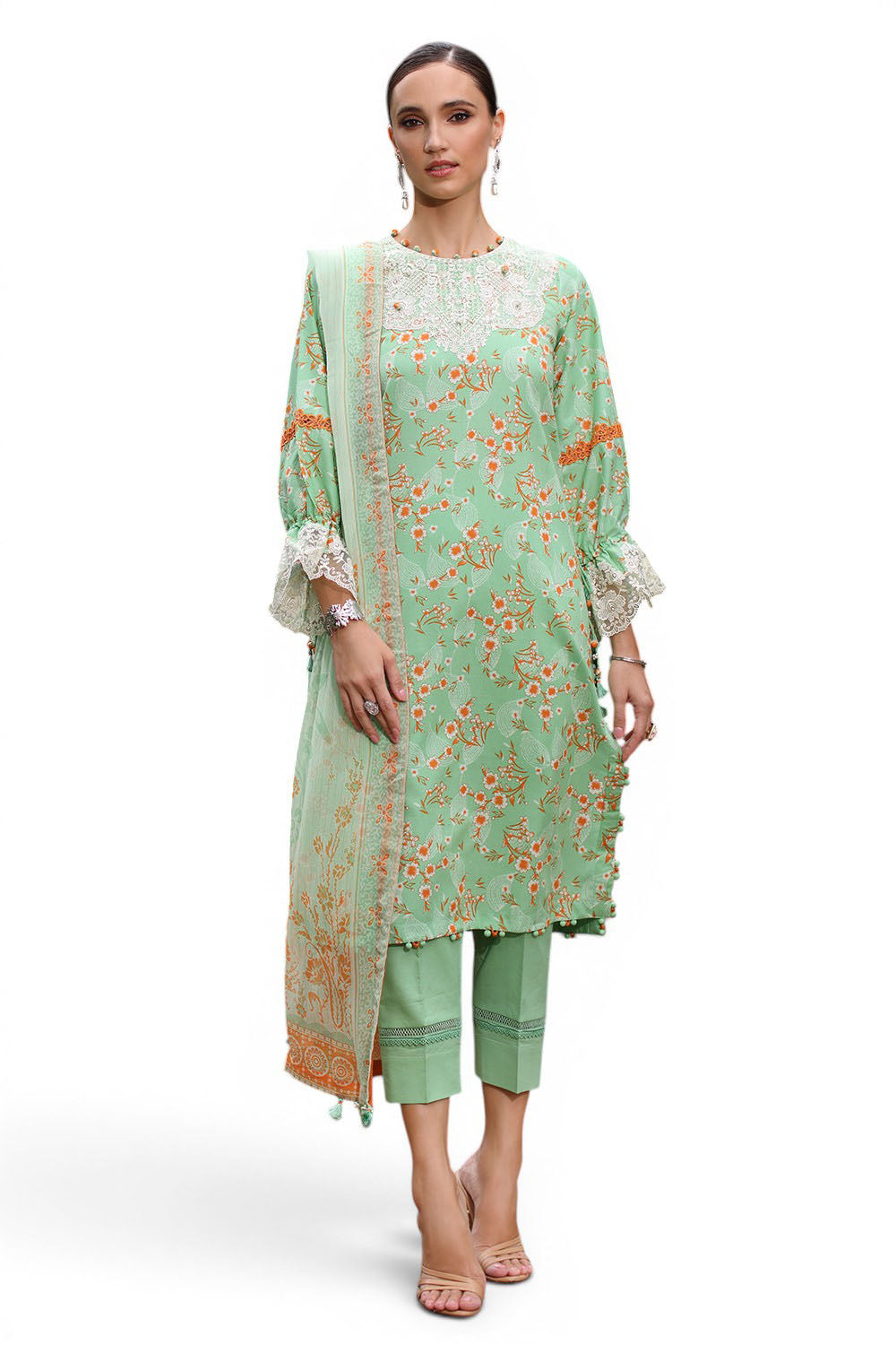 3 Piece Printed Lawn Suit with Chiffon Dupatta