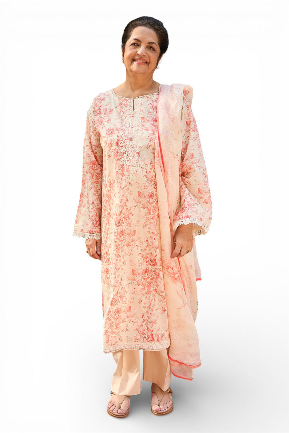 3 Piece Embroidered Printed Lawn Suit with Printed Chiffon Dupatta