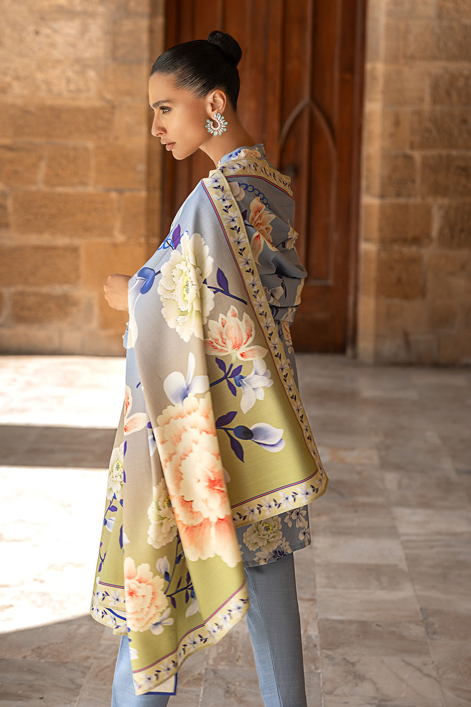 3 Piece Printed Corduroy Suit with Dupatta