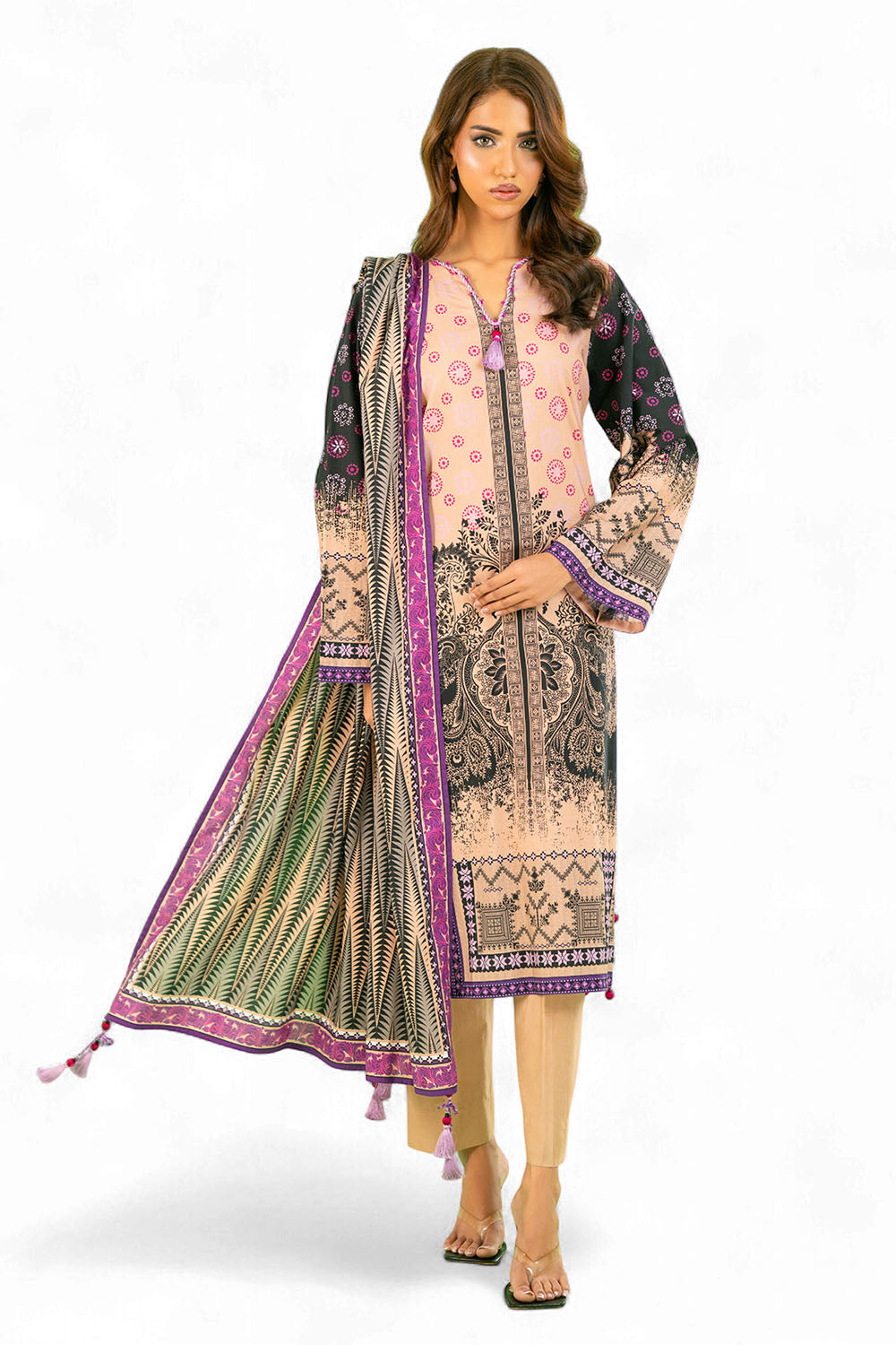 3 Piece Printed Cotton Linen Suit with Dupatta WNS-52027