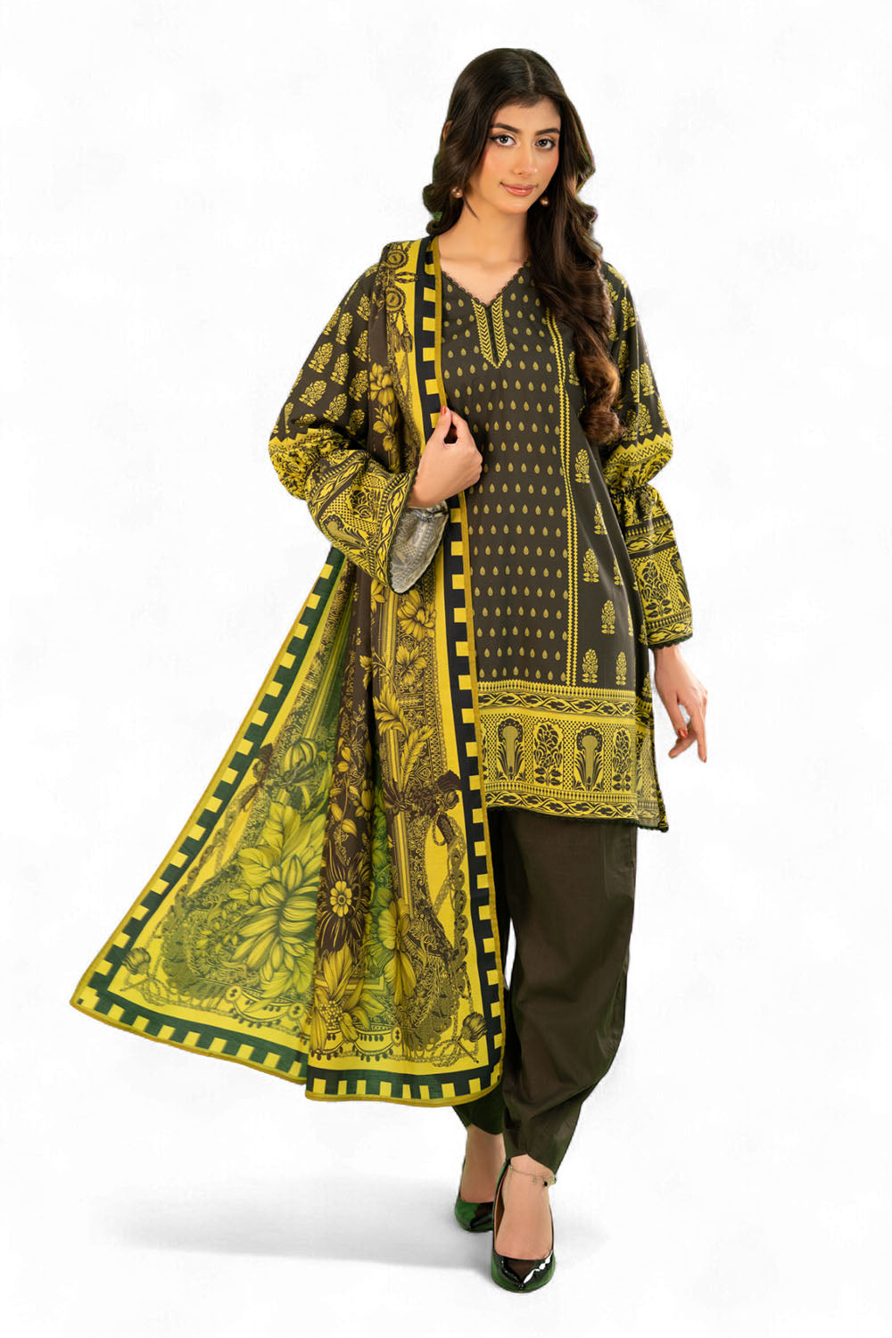 3 Piece Printed Cotton Linen Suit with Dupatta
