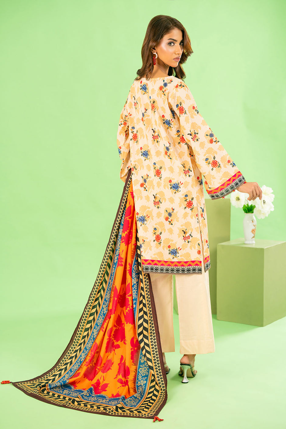 3 Piece Printed Cotton Linen Suit with Dupatta
