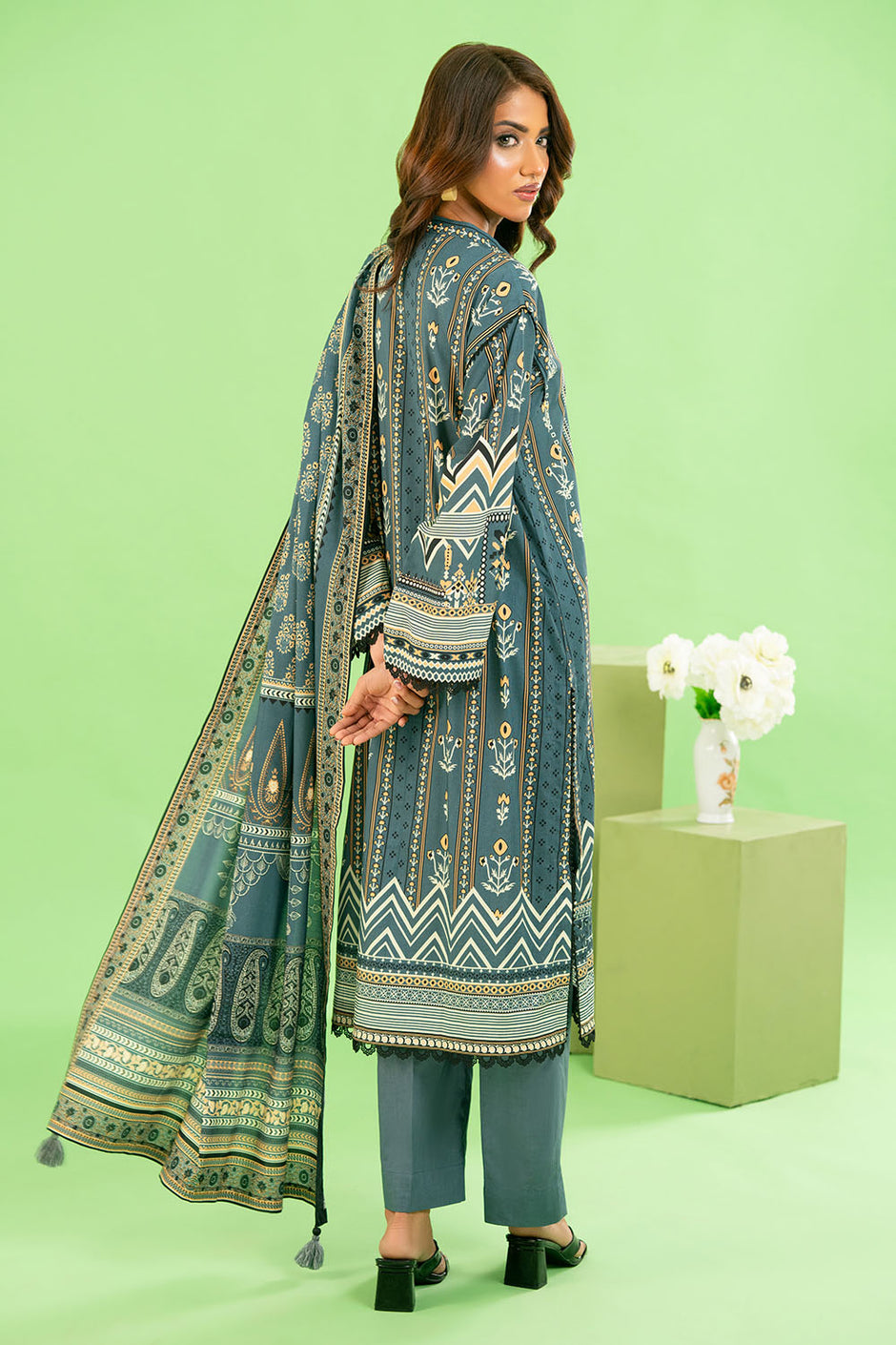 3 Piece Printed Cotton Linen Suit with Dupatta