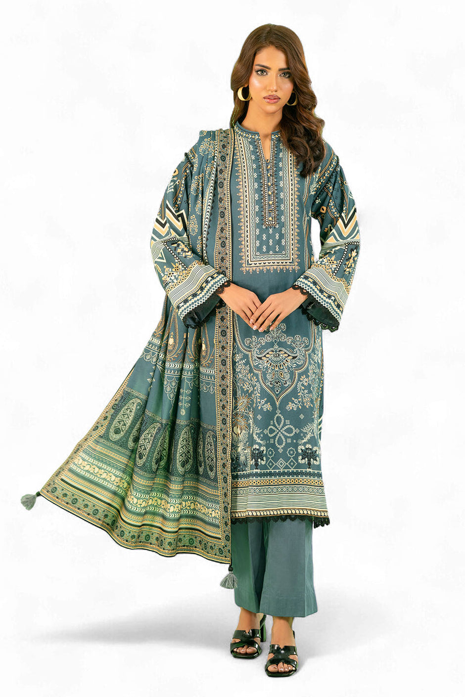 3 Piece Printed Cotton Linen Suit with Dupatta