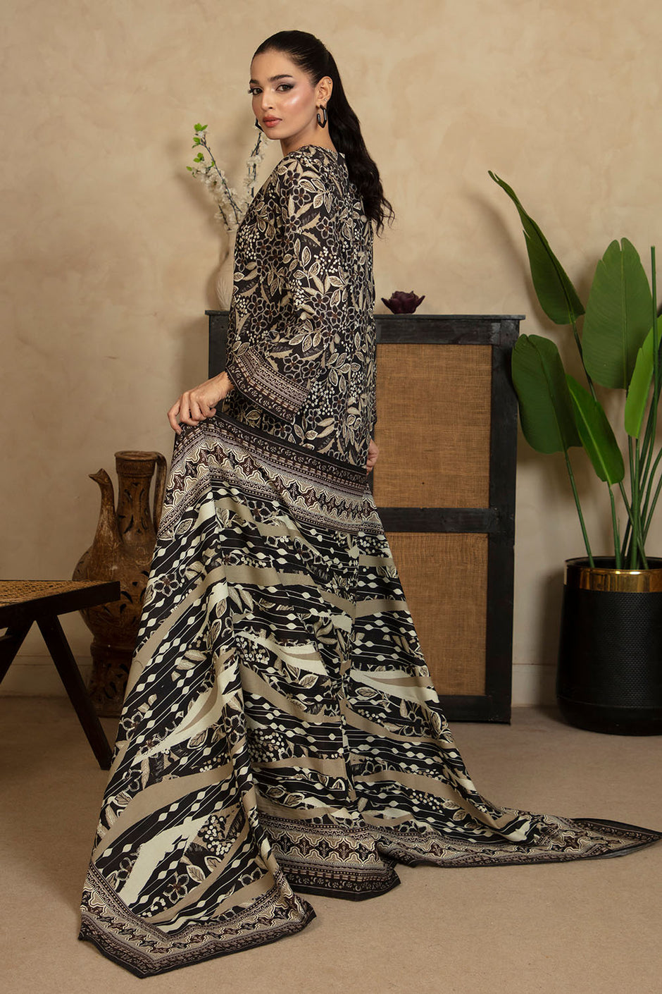 3 Piece Printed Cotton Linen Suit with Dupatta