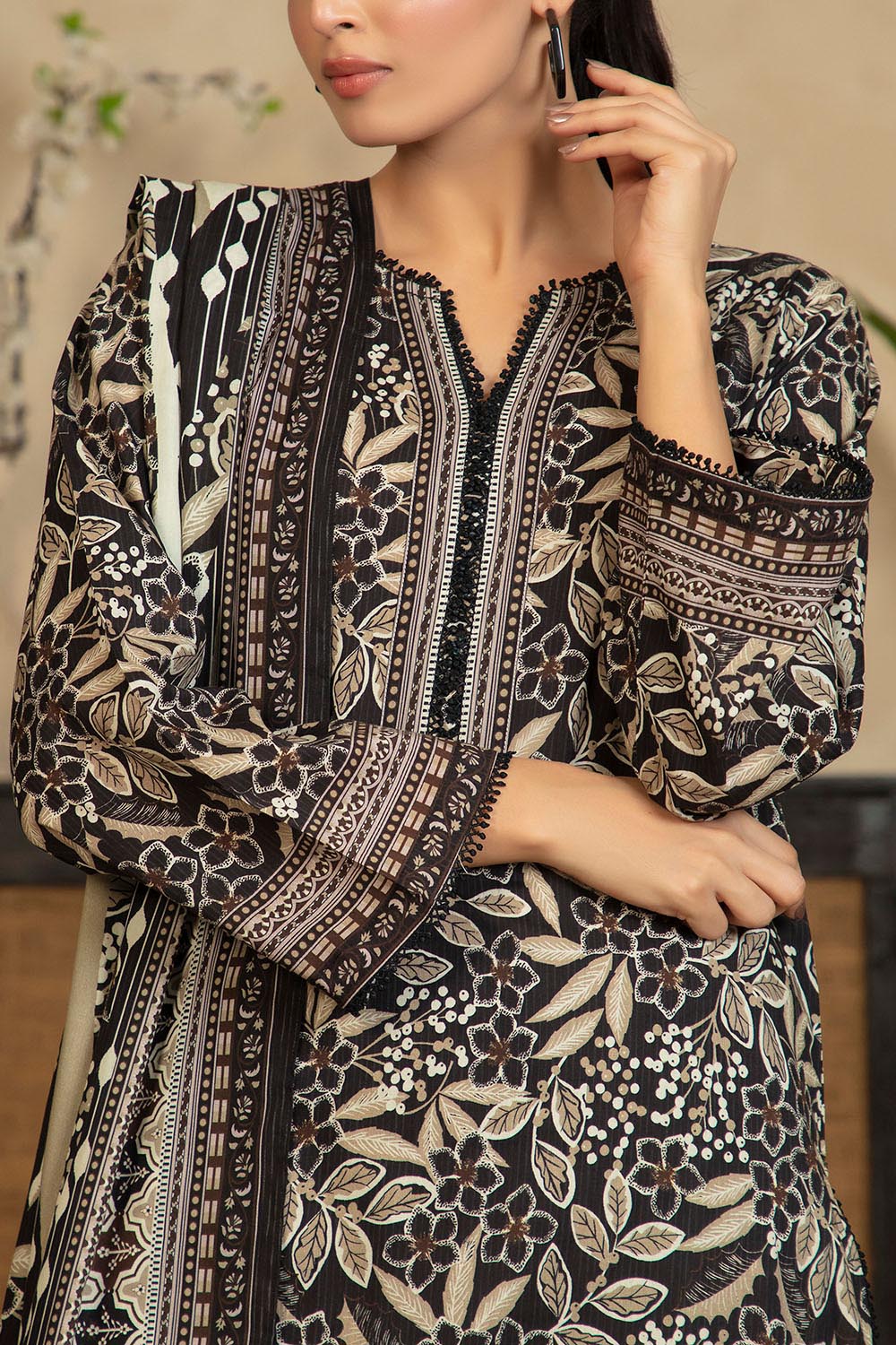 3 Piece Printed Cotton Linen Suit with Dupatta