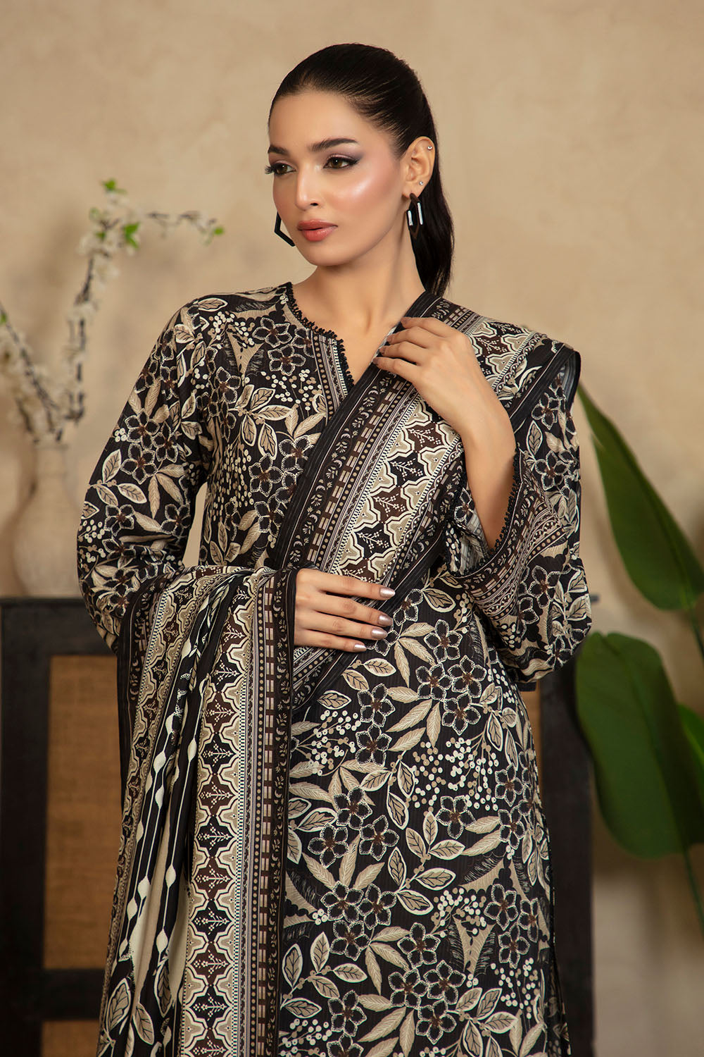 3 Piece Printed Cotton Linen Suit with Dupatta WNS-52053
