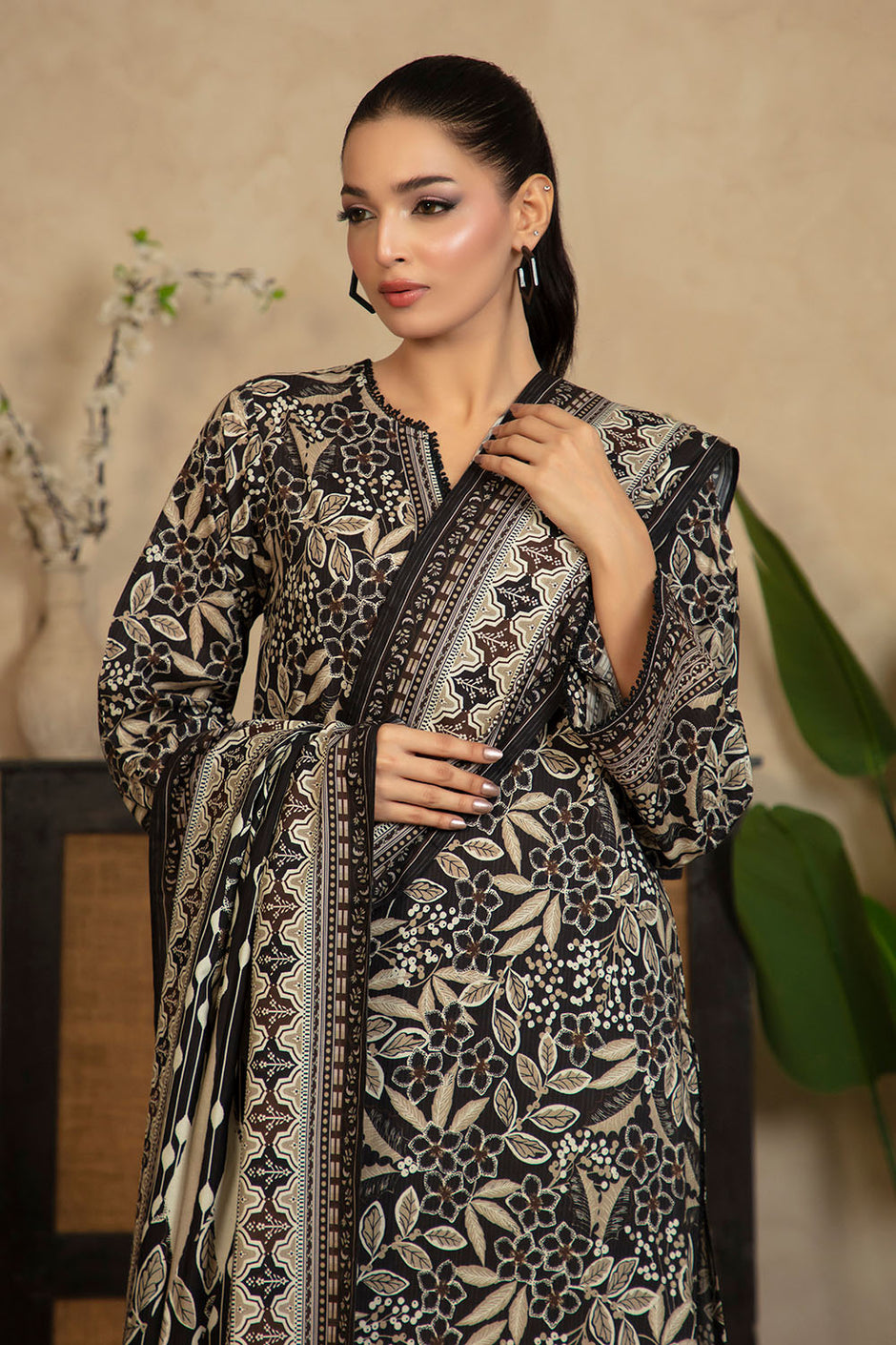 3 Piece Printed Cotton Linen Suit with Dupatta