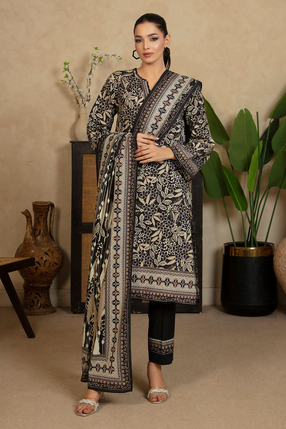3 Piece Printed Cotton Linen Suit with Dupatta WNS-52053