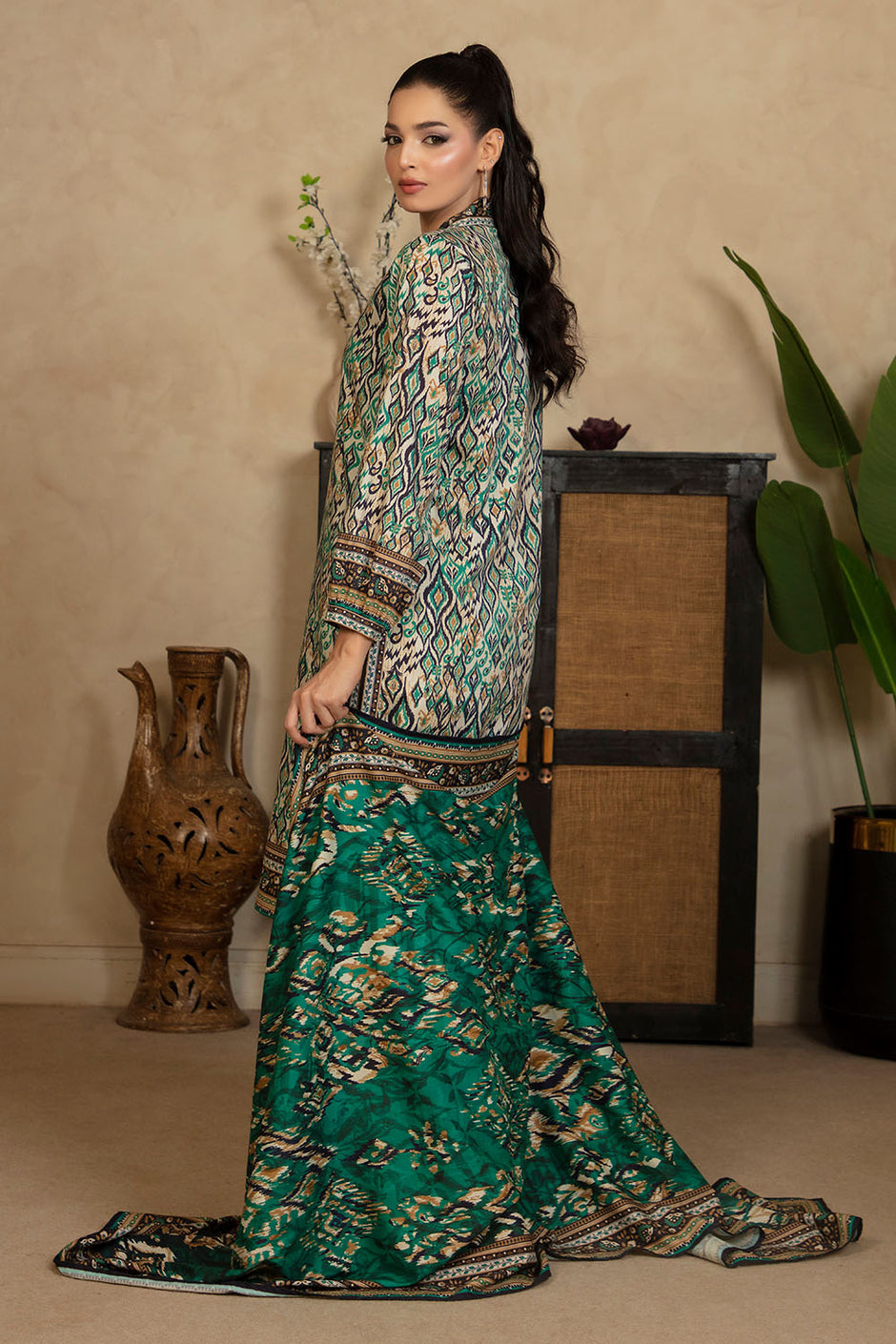 3 Piece Printed Cotton Linen Suit with Dupatta