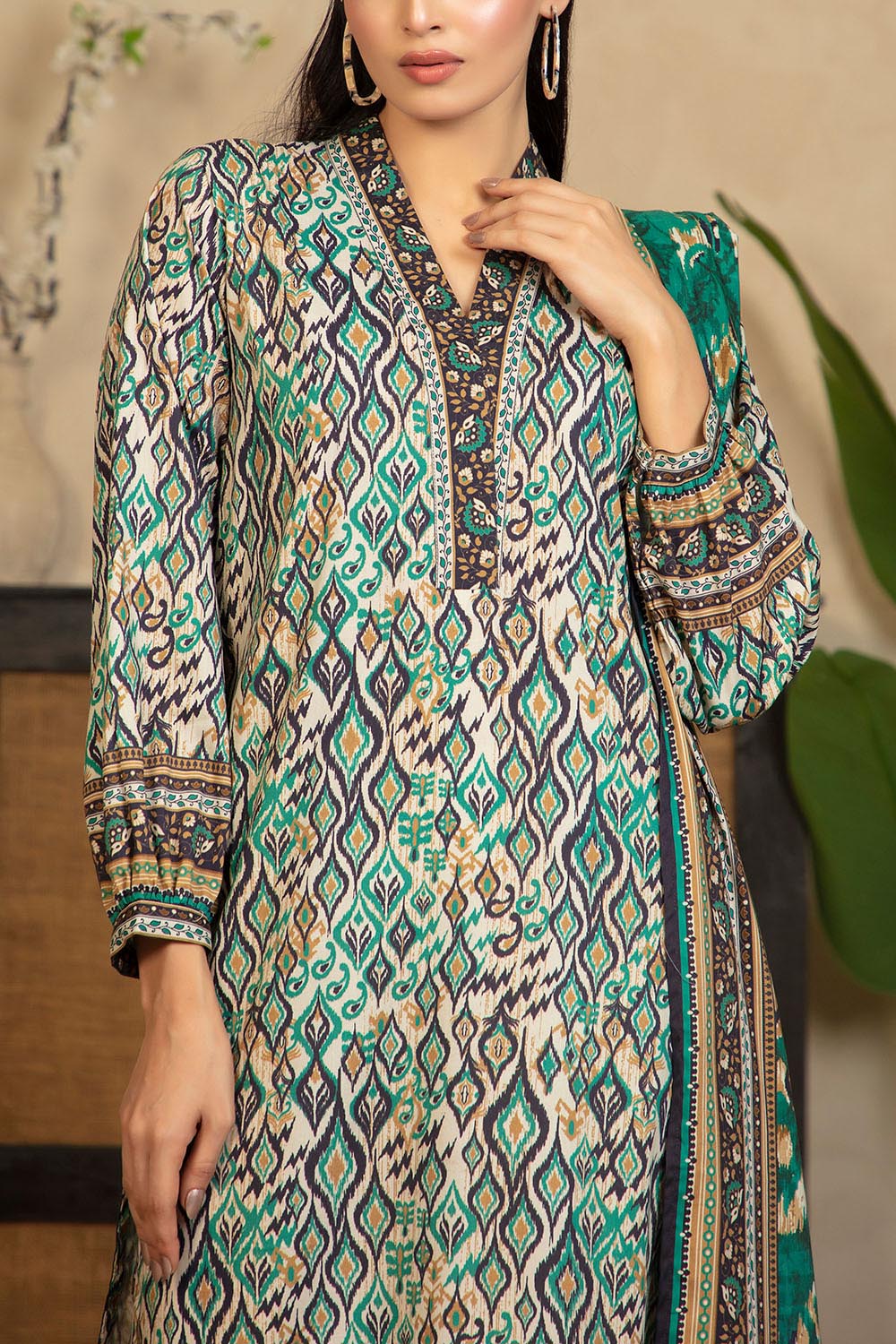 3 Piece Printed Cotton Linen Suit with Dupatta WNS-52054