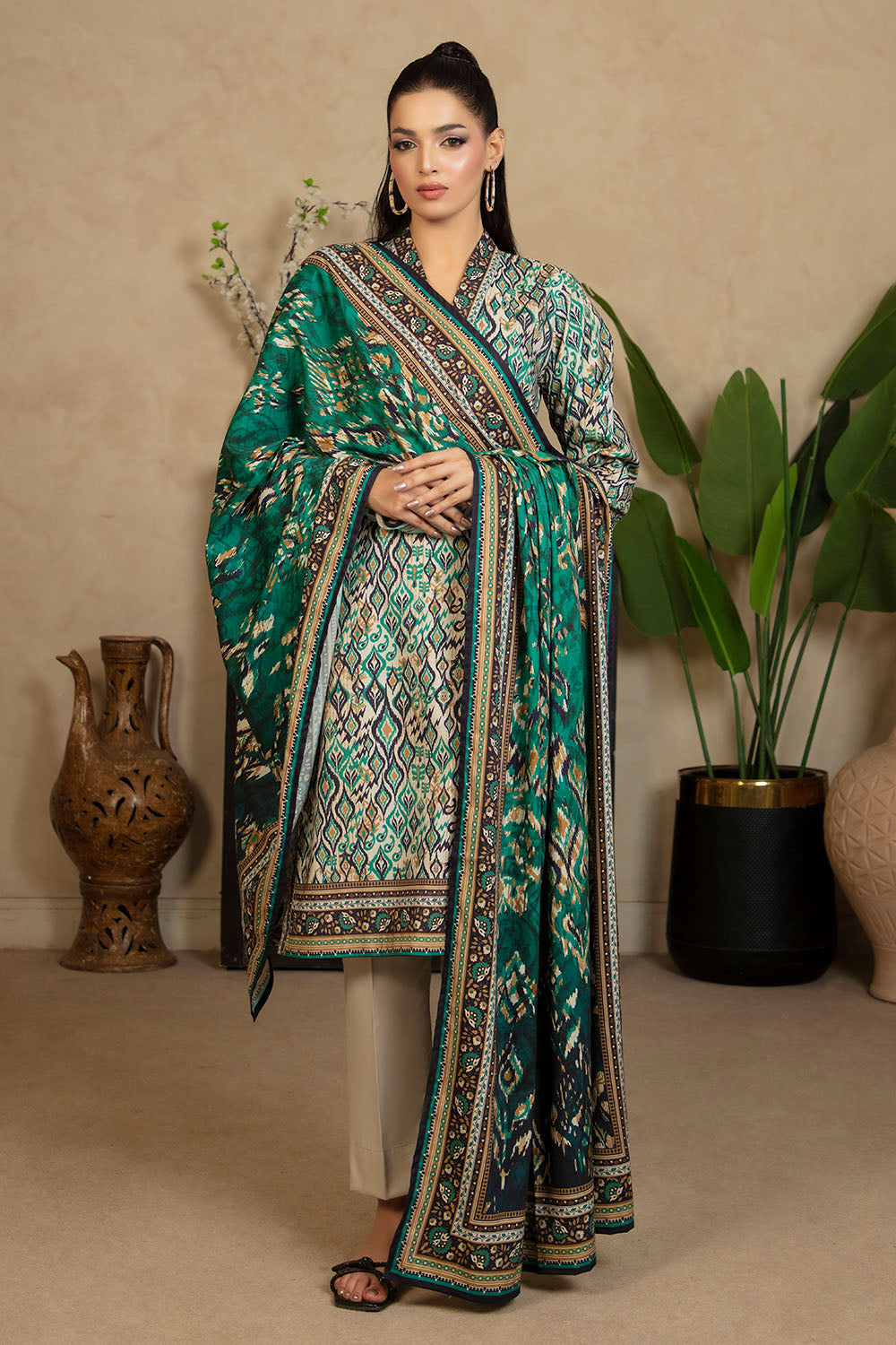 3 Piece Printed Cotton Linen Suit with Dupatta WNS-52054