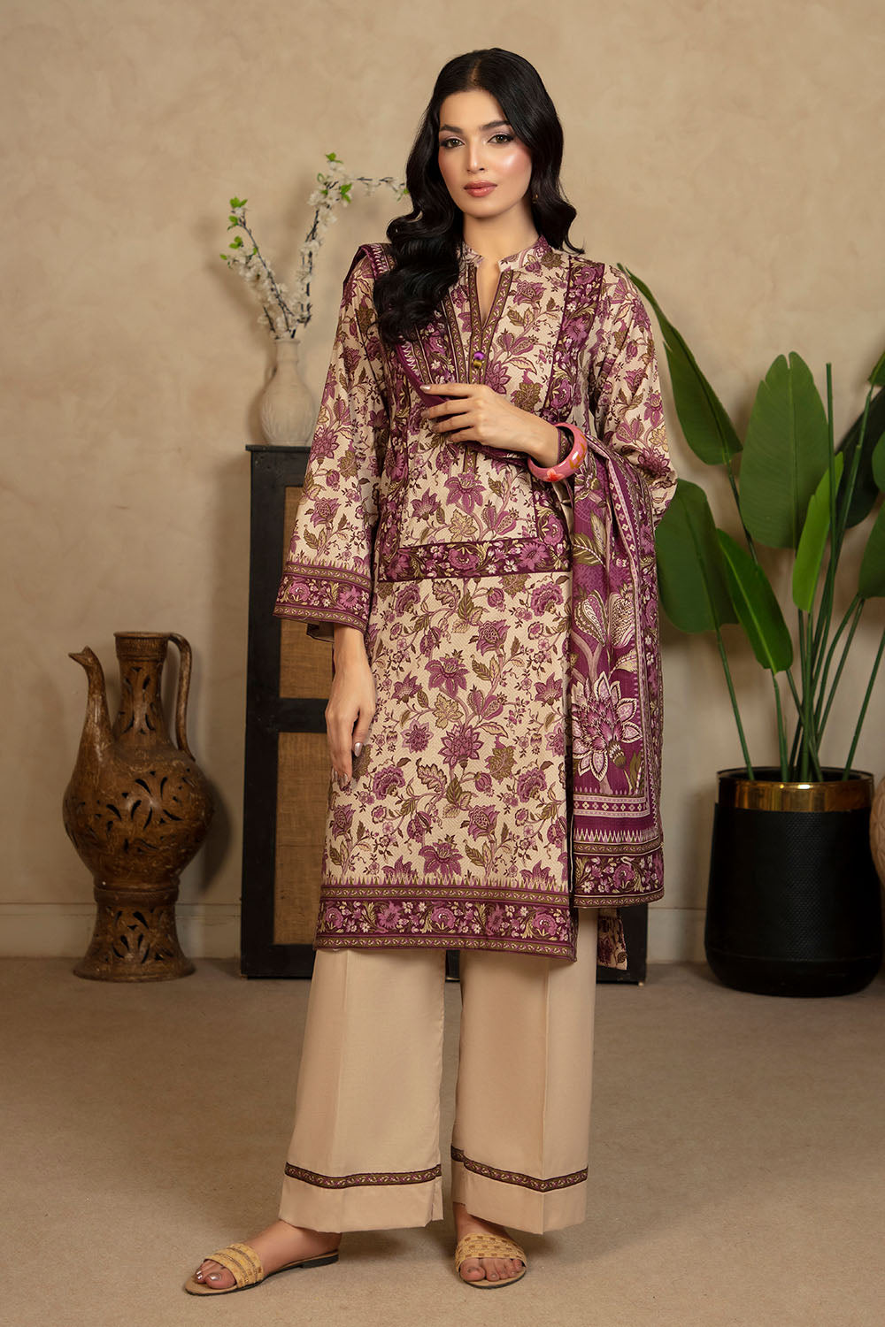 3 Piece Printed Cotton Linen Suit with Dupatta WNS-52055