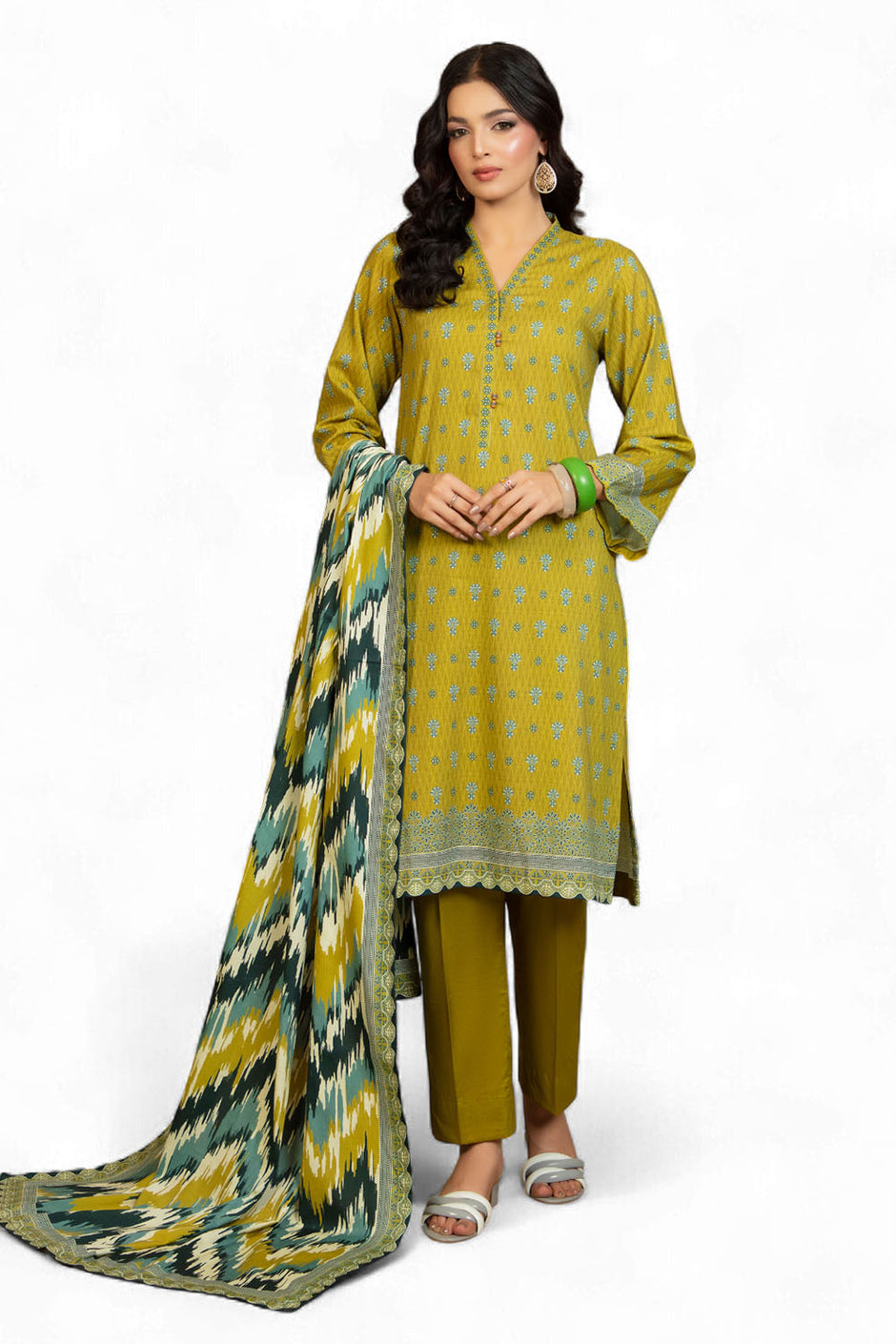 3 Piece Printed Cotton Linen Suit with Dupatta WNS-52056