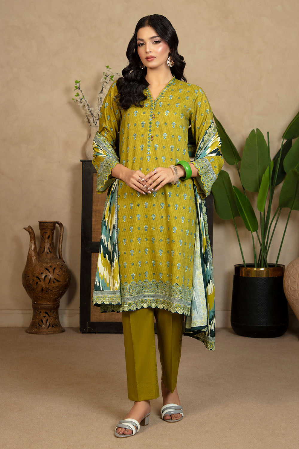 3 Piece Printed Cotton Linen Suit with Dupatta WNS-52056