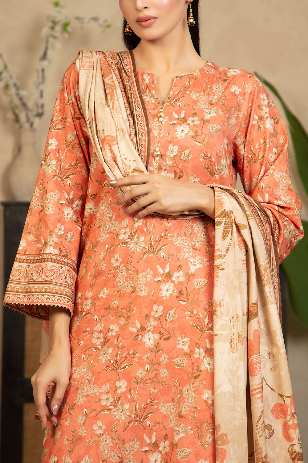 3 Piece Printed Cotton Linen Suit with Dupatta WNS-52057
