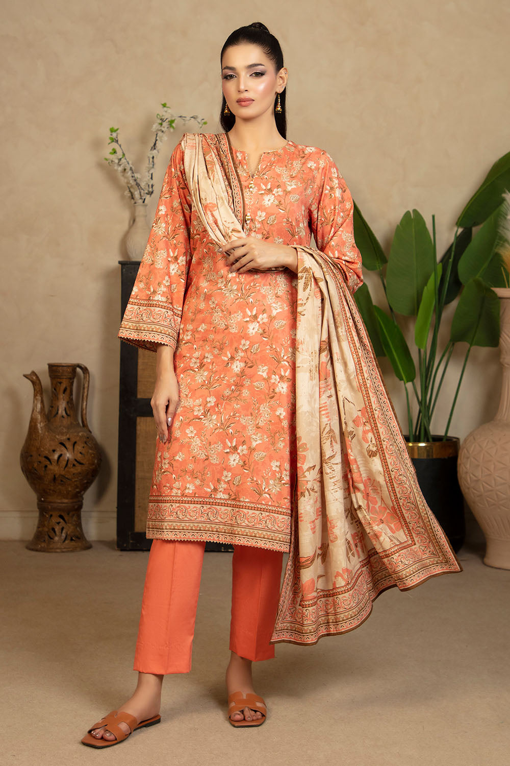 3 Piece Printed Cotton Linen Suit with Dupatta WNS-52057