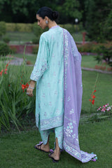 3 Piece Gold and Lacquer Printed Raw Silk Suit with Handwork Details and Gold and Lacquer Printed Cotton Net Dupatta
