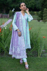 3 Piece Gold and Lacquer Printed Raw Silk Suit with Handwork Details and Gold and Lacquer Printed Cotton Net Dupatta