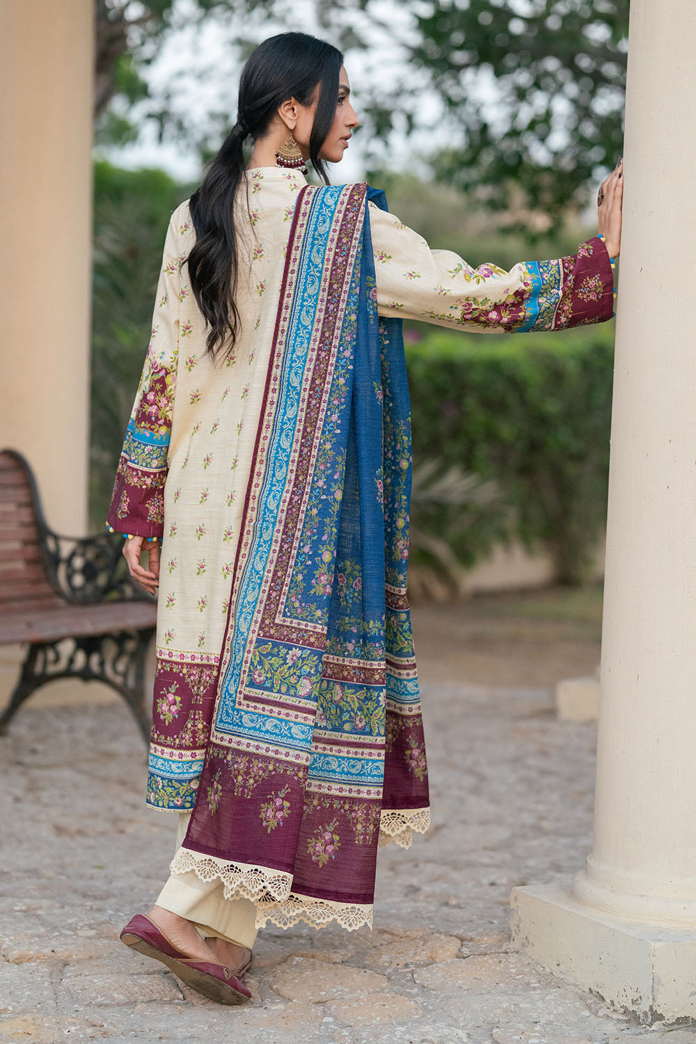 3 Piece Printed Khaddar Stripe Suit