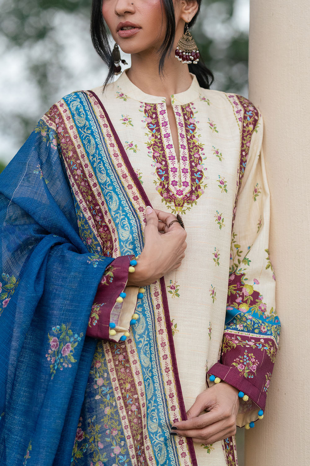 3 Piece Printed Khaddar Stripe Suit