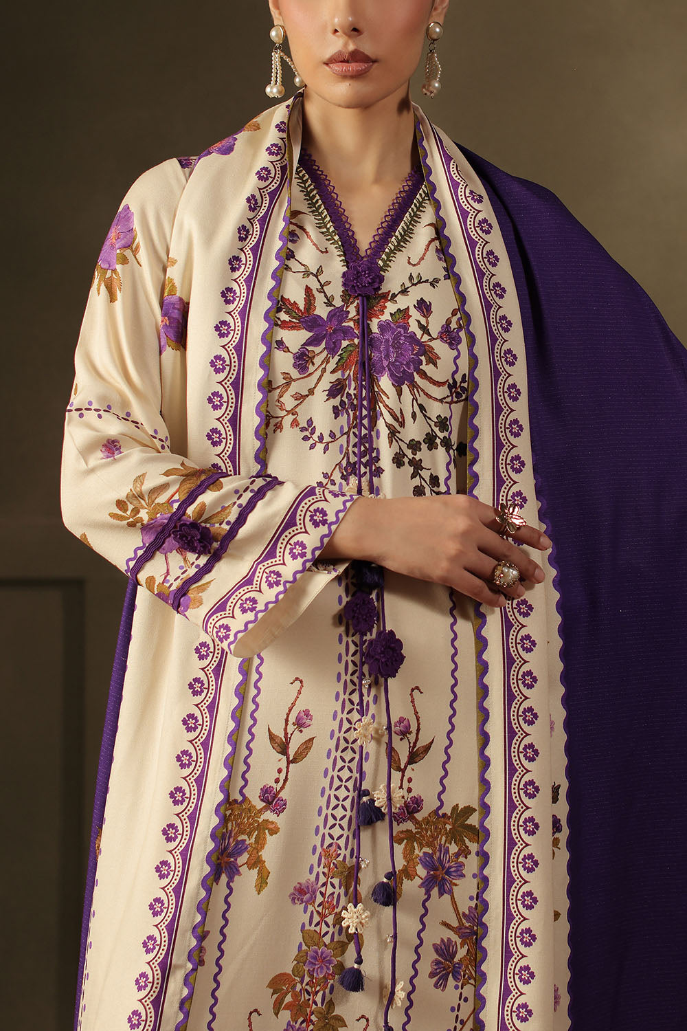 3 Piece Printed Crepe Dobby Suit