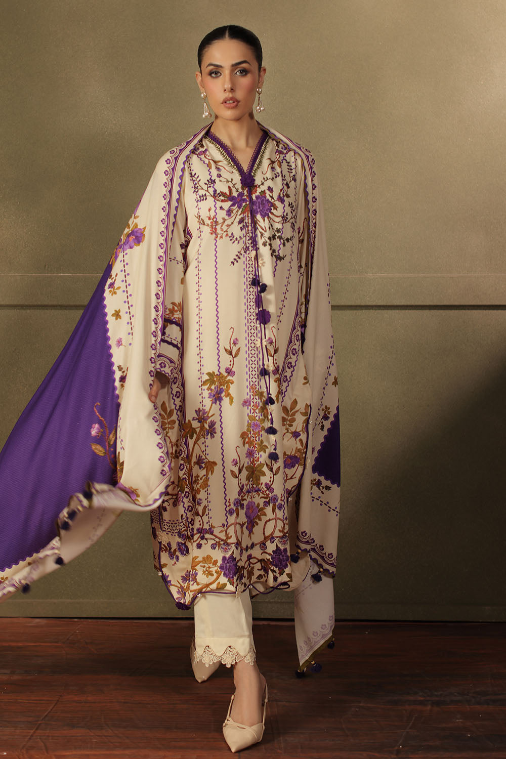 3 Piece Printed Crepe Dobby Suit