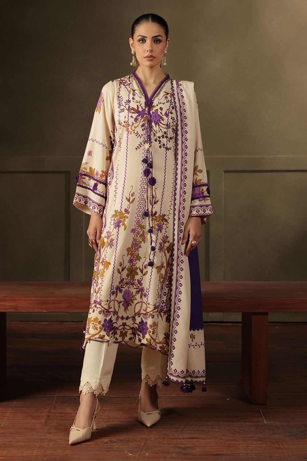 3 Piece Printed Crepe Dobby Suit