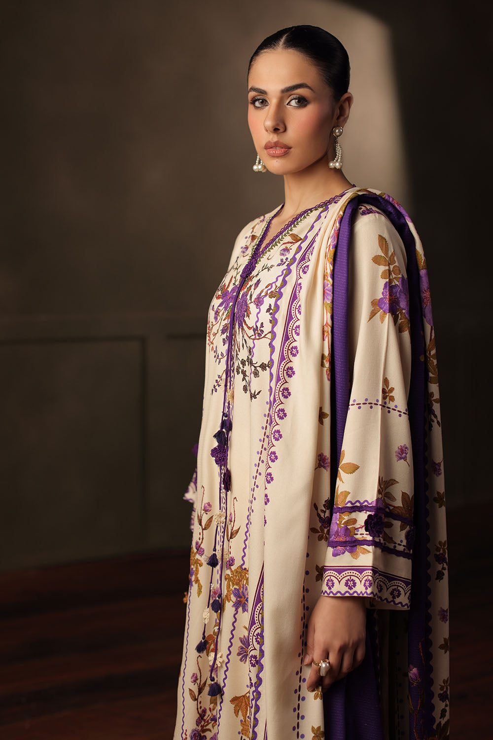 3 Piece Printed Crepe Dobby Suit