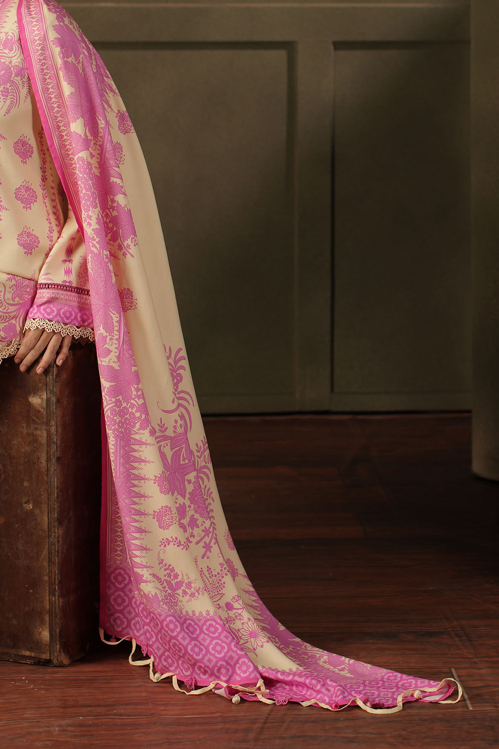 3 Piece Printed Crepe Dobby Suit